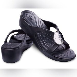 Crocs Sanrah Embellished Black Slip On Sandals